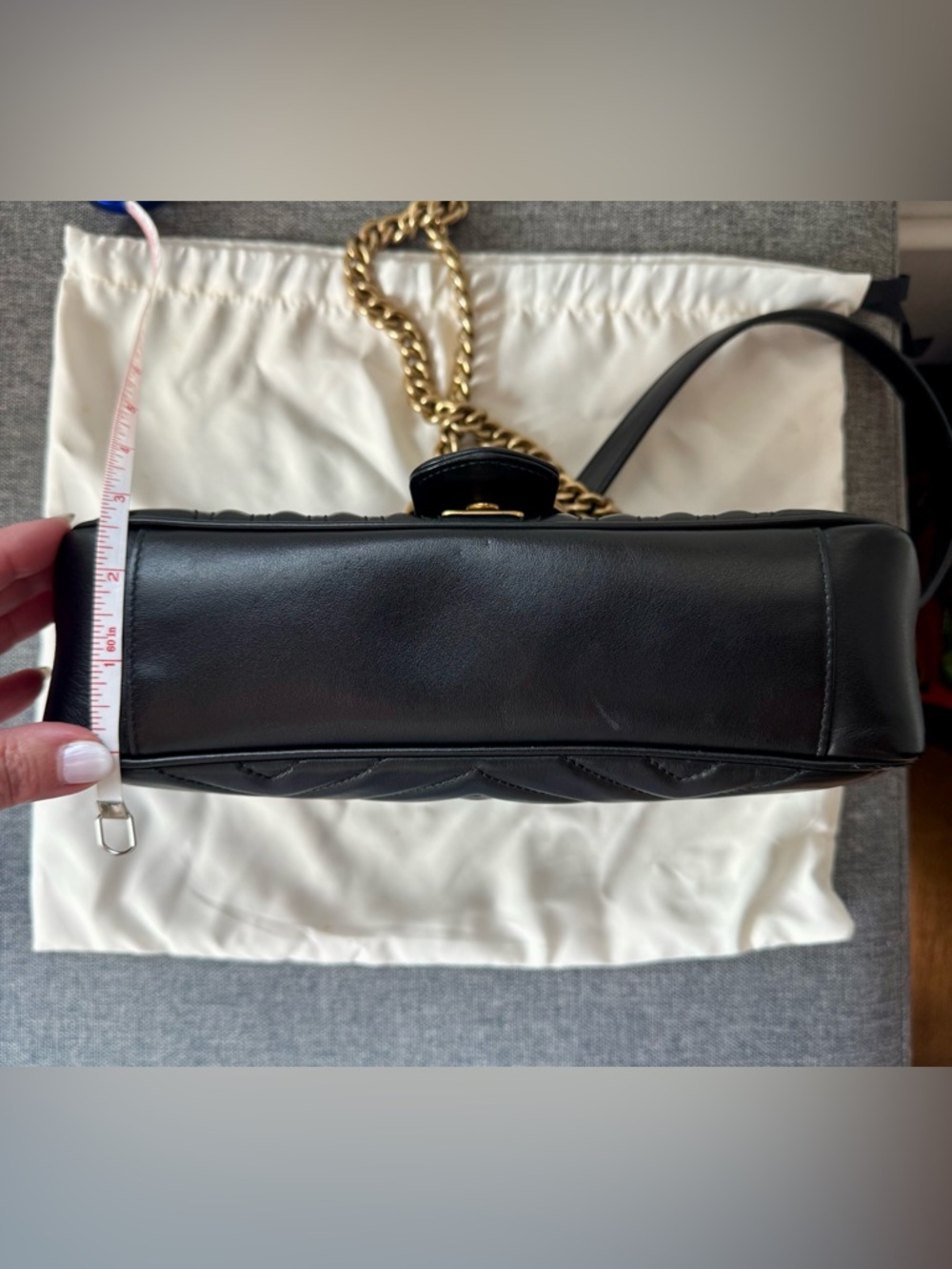 Gucci Marmont Matelassé Black Leather Shoulder Bag, Antique Gold Chain - Picture 8 of 11